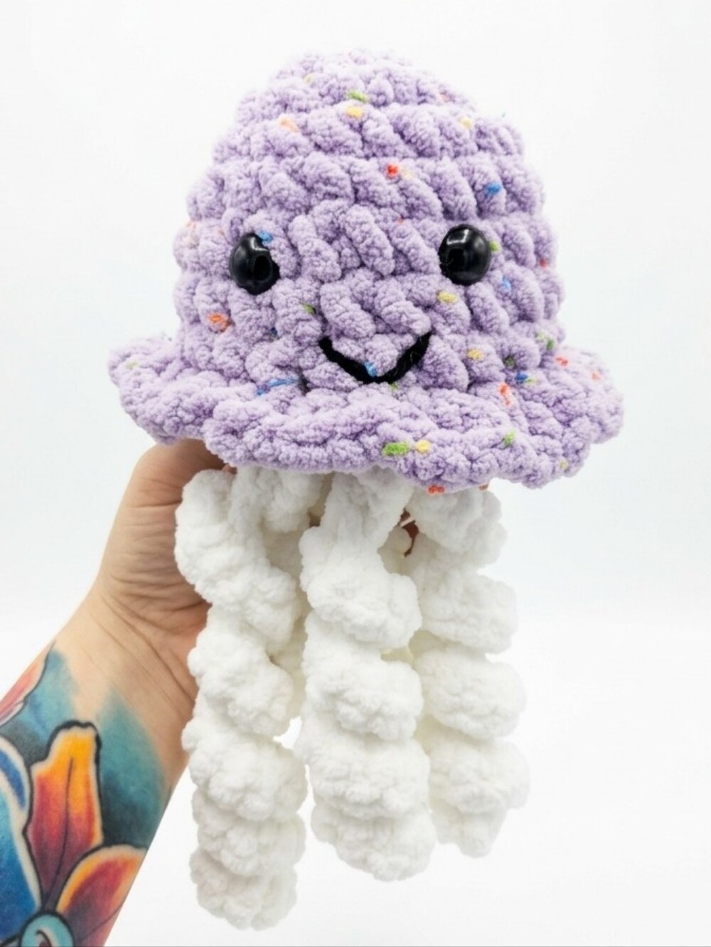 Handmade Crochet Jellyfish Plushie - 10" Pastel Sprinkle Amigurumi